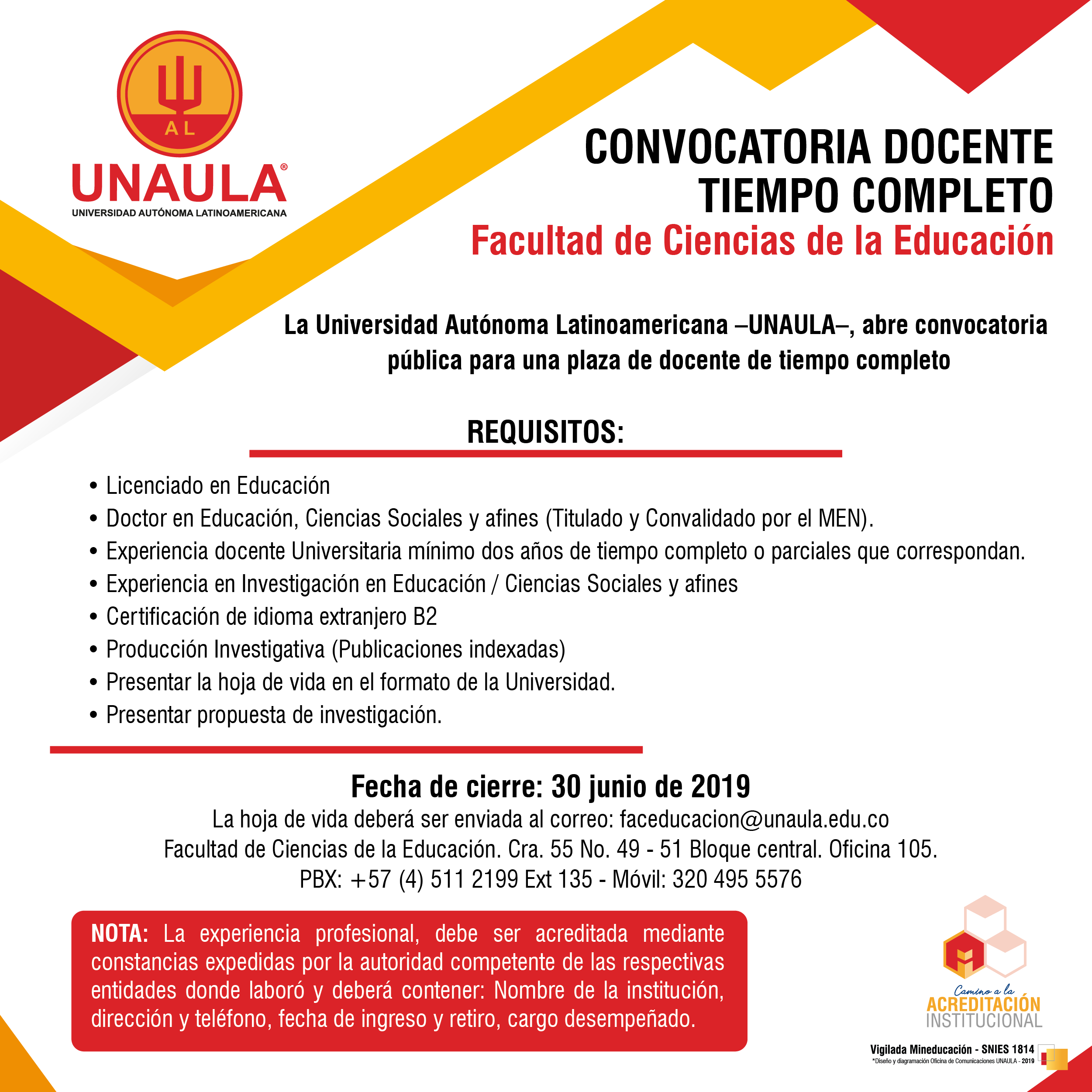 Convocatoria Docente Unaula